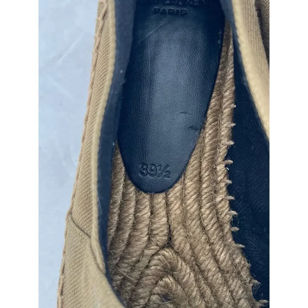 Saint Laurent YSL Cassandre Espadrilles Womens 39.5 Khaki Canvas Flats